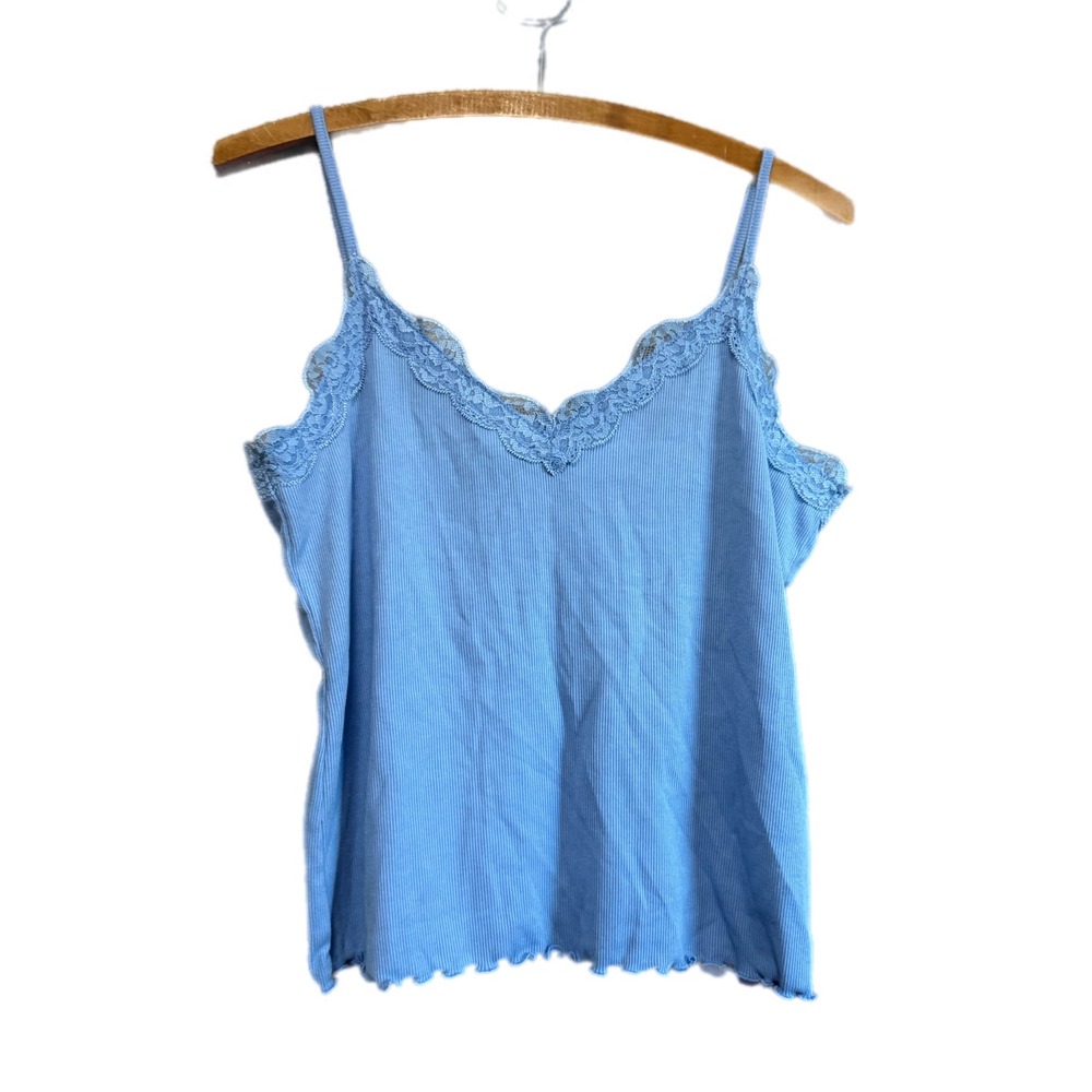 Old Navy Ribbed Cami Kids Large Blue Excellent Lace‎ Trim Lettuce Hem Tank Top